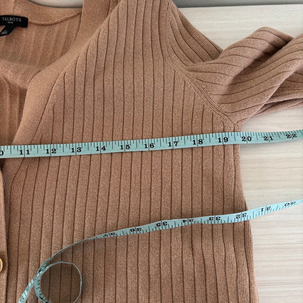 Talbots Metallic Ribbed Cardigan Size Large Petite Rattan Spring Office Minimal - Picture 8 of 9